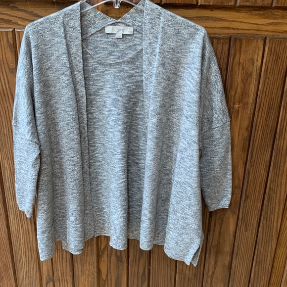 LOFT Sweaters - LOFT Light Heather Gray Open-Front Cardigan with Metallic silver